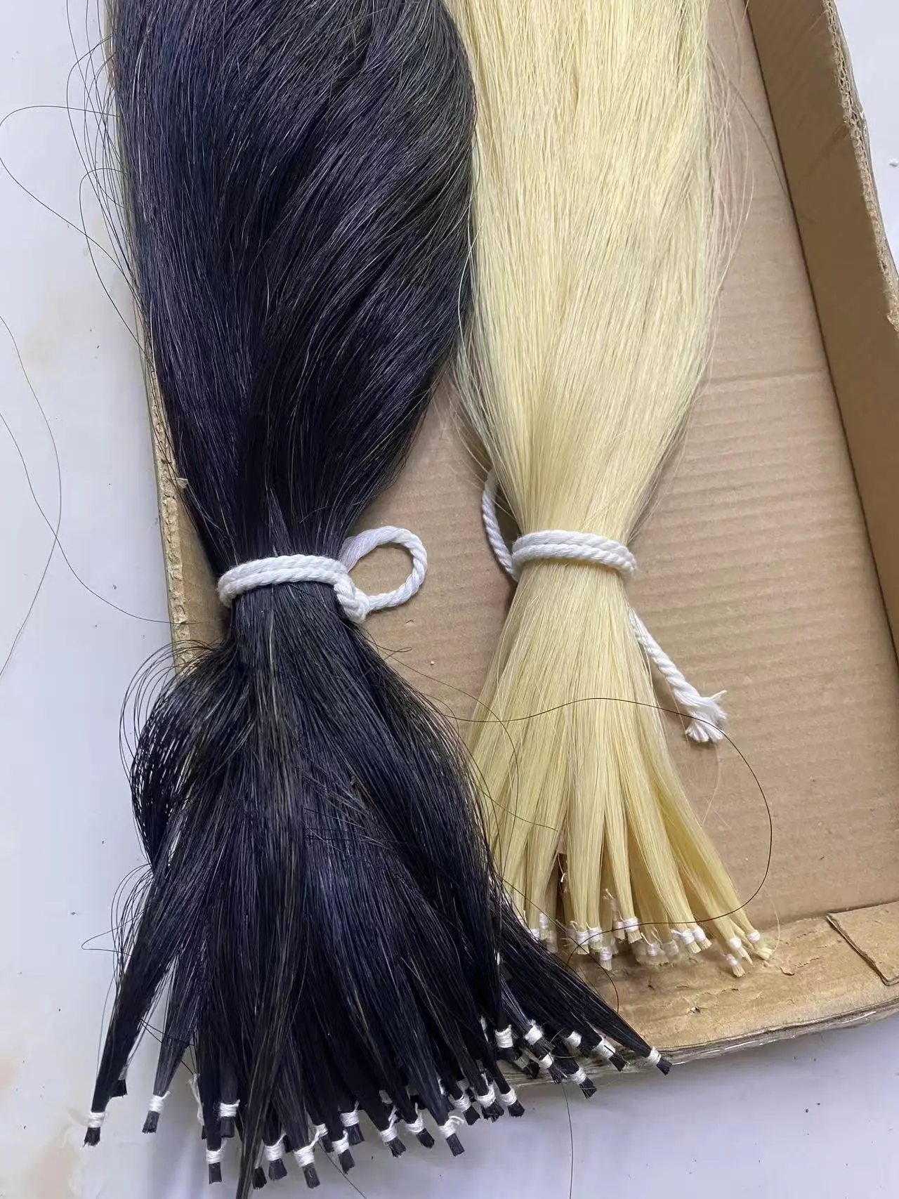 250g 80-85cm 천연 말털 흰색/검정색 말꼬리 바이올린 활털 몽골 말털