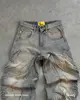 Streetwear Reaven Jeans Mens Y2k Hip Hop Distressed Retro Baggy Jeans Black Pants Harajuku Gothic High Waist Wide Leg Trousers 1