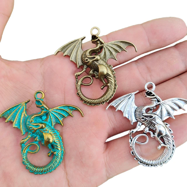 WZNB 5Pcs 43x46mm Ancient Sliver Dragon Charms Animals Pendant for