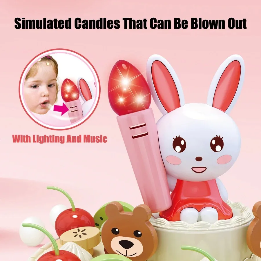 85Pcs Children's Birthday Cake Toys Play Home Afternoon Tea Birthday Party Set Kitchen Toys with Light Music Early Education