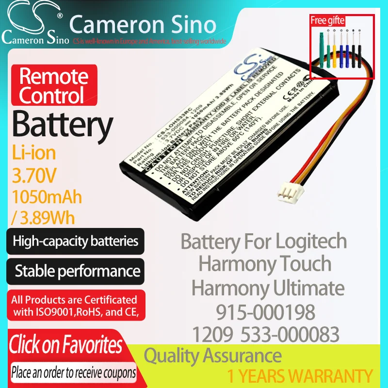 Batteria Cameronsino Per Logitech Harmony Touch Harmony Ultimate One 915-000198 Per Batteria Telecomando Logitech 533-000083