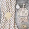 4pcs/set Baby Blankets Newborn Checker Pattern 2 Layers Bamboo Cotton Baby Muslin Swaddle Blanket Wrap Headband Beanie Set 6