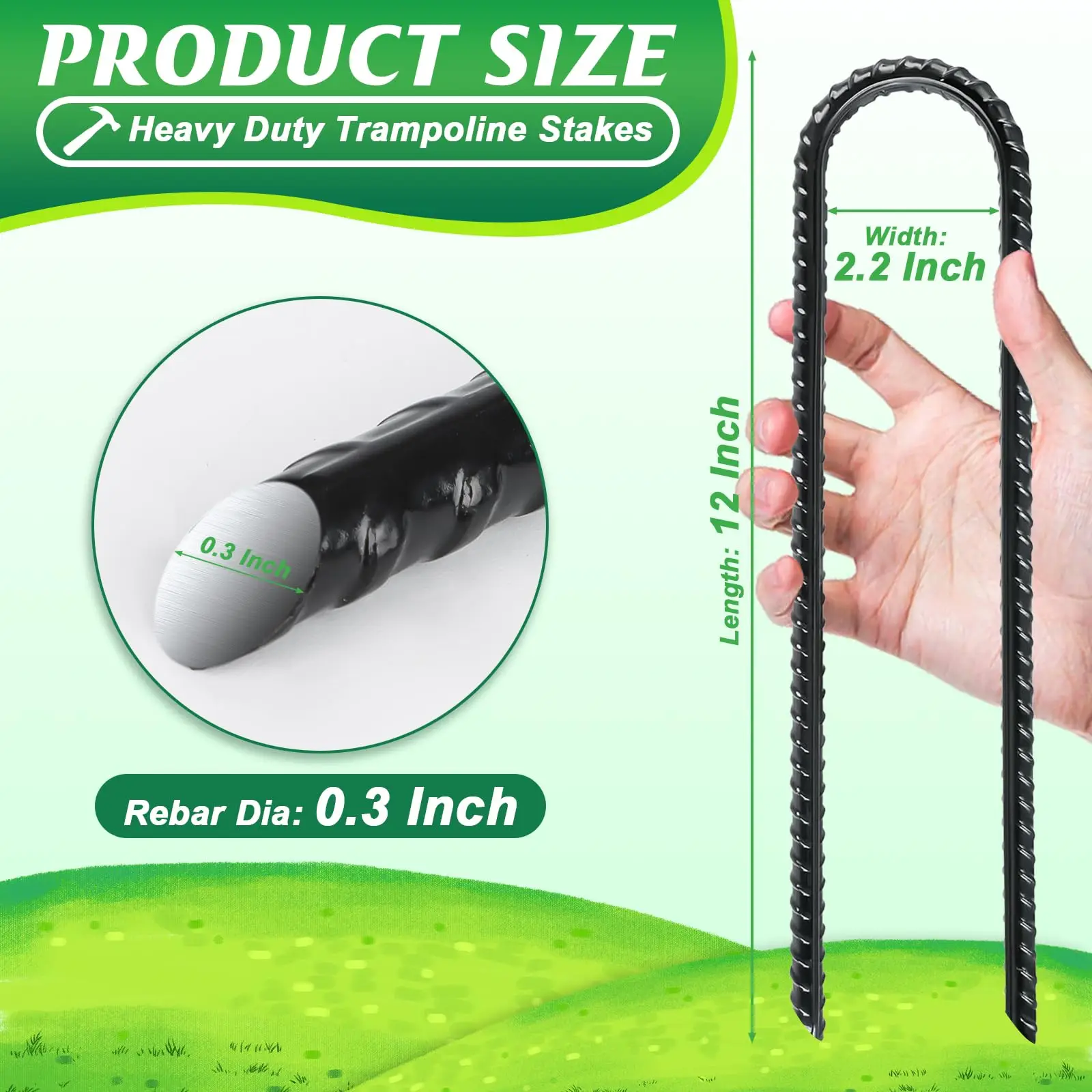 Picchetti Da Giardino In Acciaio Con Gancio A J – 16 Pezzi Da 40,6 Cm – Tende, Trampolini, Recinzioni – Verniciati Antiruggine