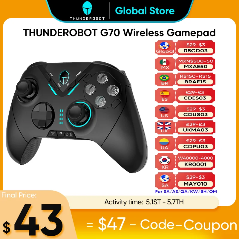 THUNDEROBOT G70 Professional Gamepad Buletooth Wireless Wired Vibration Joystick Controller for Switch Windows PC STEAM TV