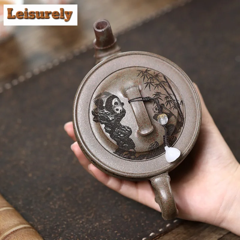 290ml High-end Yixing Purple Clay Teapots Handmade Panda Bamboo Pot Raw Ore Agilawood Mud Kettle With Infuser Zisha Tea Set Gift