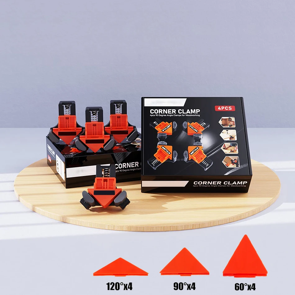 4 pces grampos de canto carpintaria multifuncional rápido ajustável rápido carregado placa clipe com 120/90/60 graus braçadeira acessórios