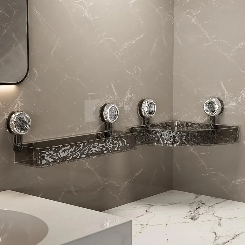 No-Drill Clear Wall Caddy, Light Luxury Style Glacier Pattern Suction Cup Shelf, Drill-Free, Removable, Multifunctional Triangle 5