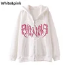 Hoodies Coat Womens Fun Skeleton Butterfly Patchwork Zip Up Hooded Jacket Loose Comfy Oversized Sweatshirt Girls Long Sleeve Top 6