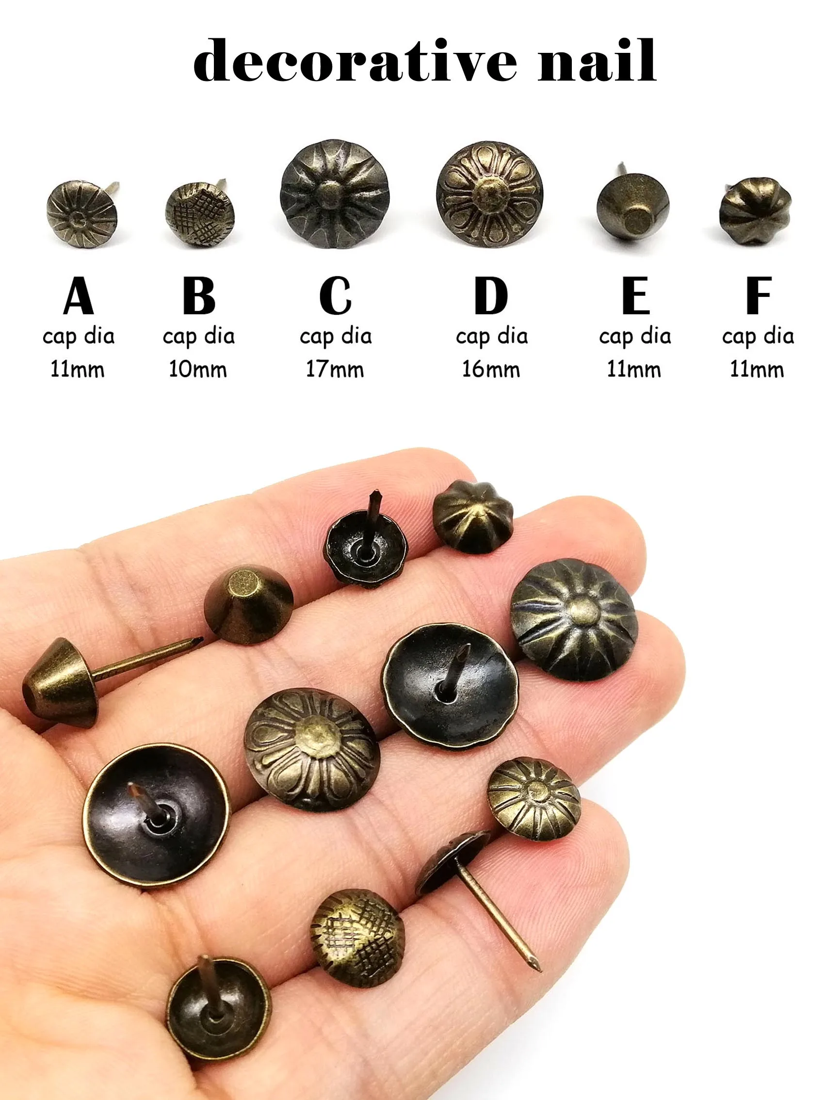 HZYUEGOU 25 Stück Bronze-Polsternägel, Schmuckkästchen, Geschenkbox, Weinholzkiste, Sofa-Dekorationsnägel, Dekorativer Nietenstift, Türnagel, Blumenmuster – Detail 3