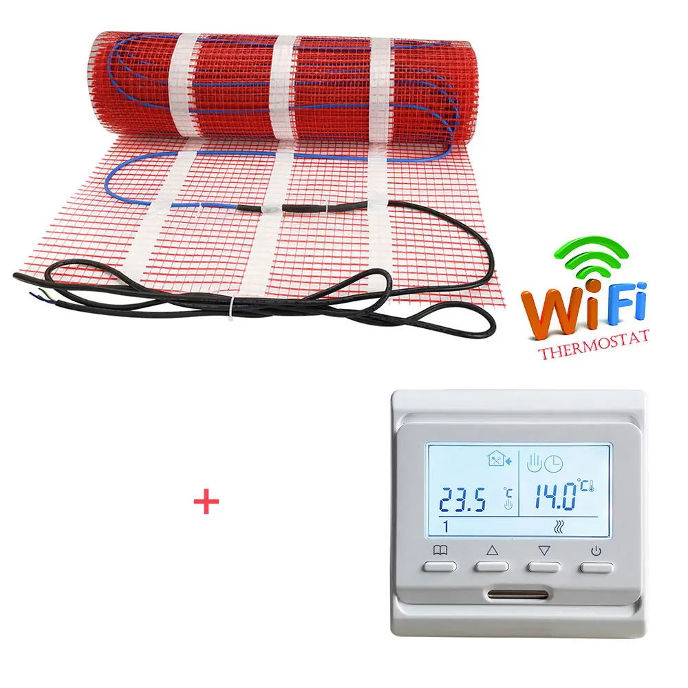 Underfloor กับ Thermostat Radiant Warmmat Self-กาว1m2 100W/M2สำหรับกระเบื้องเซรามิคไม้ชั้นความร้อน 1