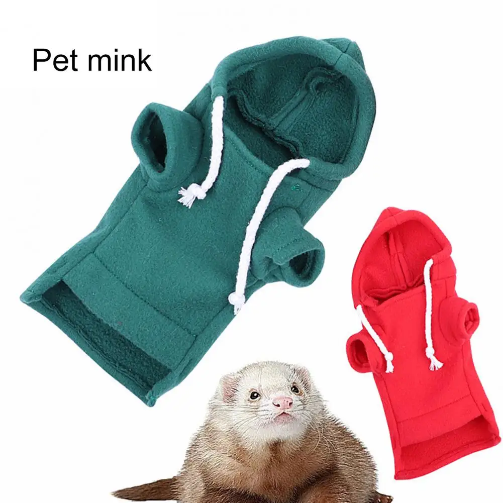 Pet Slippers and Costumes Cute Ferret Hoodie Solid Color Drawstring Hooded Sweatshirt Thick Fleece Foreleg Elastic Hamster Guinea Clothes