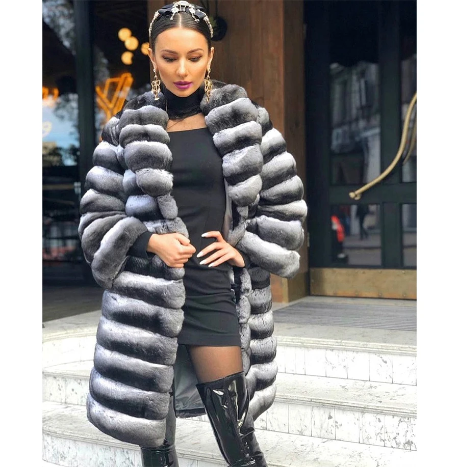 

Ladies Chinchilla Fur Coats Real Rex Rabbit Fur Women's Short Coat Lapel High Quality Winter Real Fur Jacket