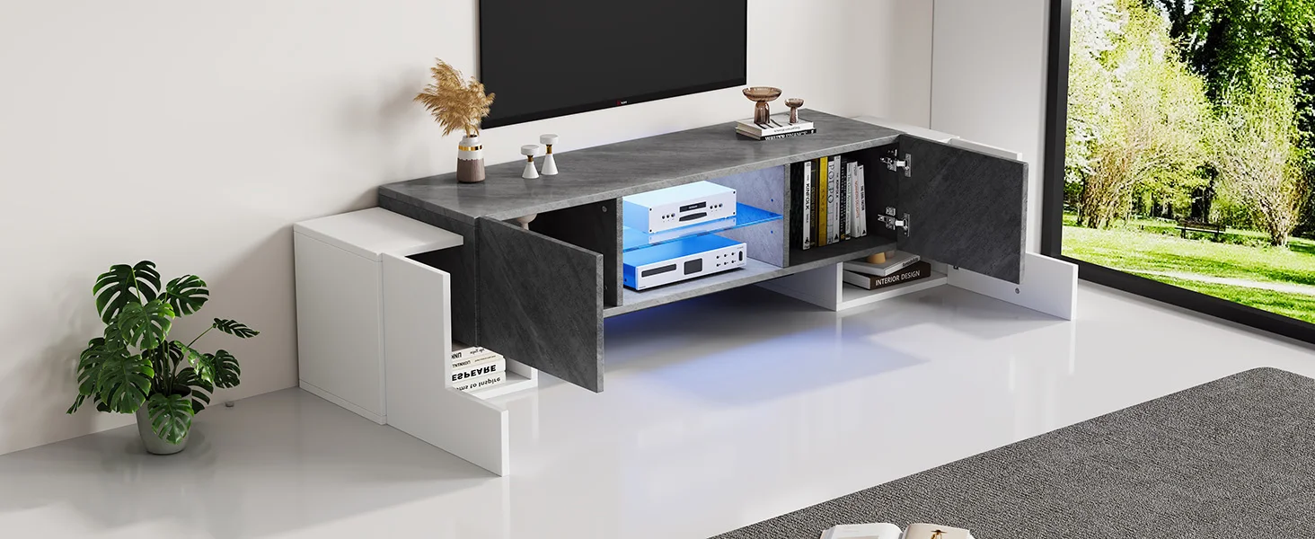180 * 40 * 46,5 cm einfacher weißer und grauer TV-Schrank, Lowboard-TV-Schrank, geeignet für Wohnzimmer-TV-Schränke mit 60/65/70-Zoll-Fernsehern – Detail 14