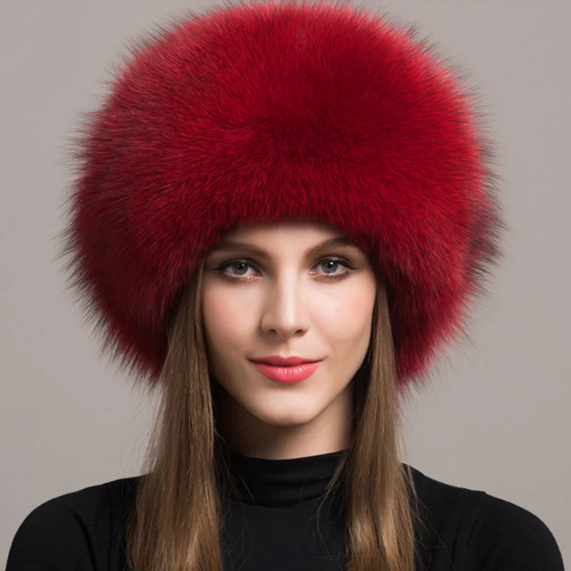 Luxurious Women's Fox Fur Winter Hat with Earmuffs
