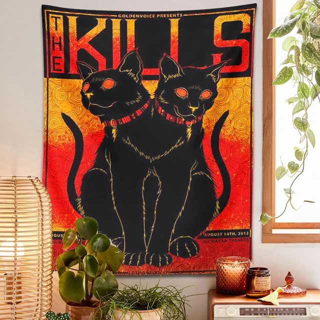 A Kills Gobelinfal Lógó Titokzatos Fekete Macska Pszichedelikus Tarot Boszorkány Asztrológia Hűvös Dekoráció Otthoni Fal Art - Image 2