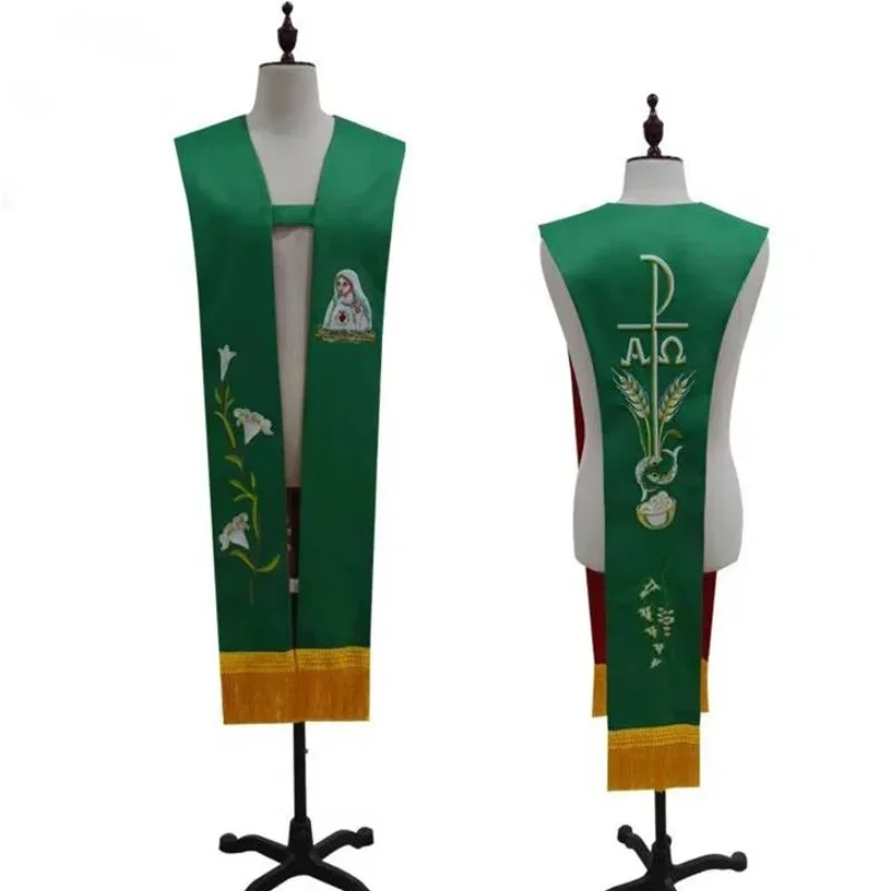 

Палантин Deacon, зеленый, белый, красный, фиолетовый, палантин для священников с вышивкой