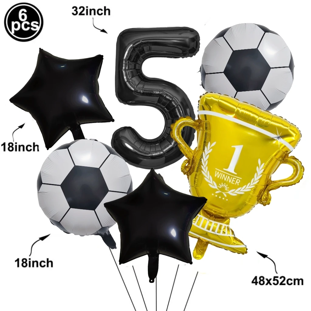 Fußball-Geburtstagsdekoration Fußball Gold-Trophäe Rot-Blaue Zahlenballons Set Fußball-Sportthema Jungen-Geburtstagsparty-Deko – Detail 10