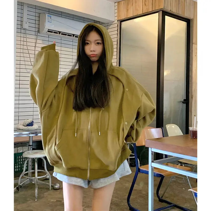 여성용 하라주쿠 후드티 재킷, 오버사이즈 힙합 가디건, 하이 스트리트 트렌드, 레트로 스트리트웨어, 2023 신상 패션