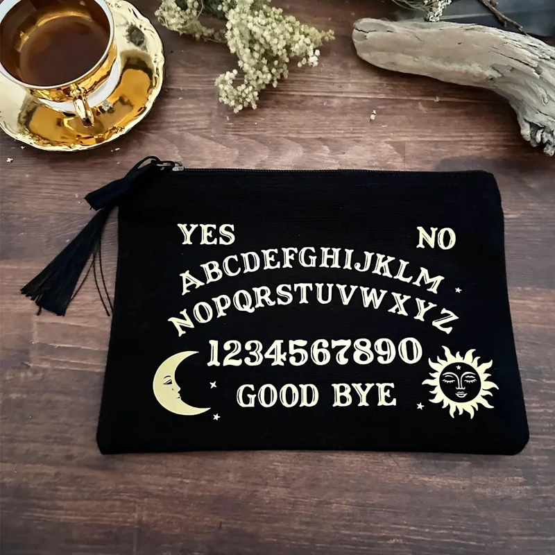 Hexenbrett Kosmetiktasche Black Spirit Board Canvas Make-up Tasche Gothic Stil Zubehör Halloween Geschenk Party Dekoration Lieferungen