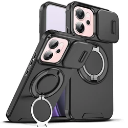 Enhanced Armor Slide Camera Lens Protection Case with Magnetic Ring Holder - OPPO Reno13 Pro (LK Black)