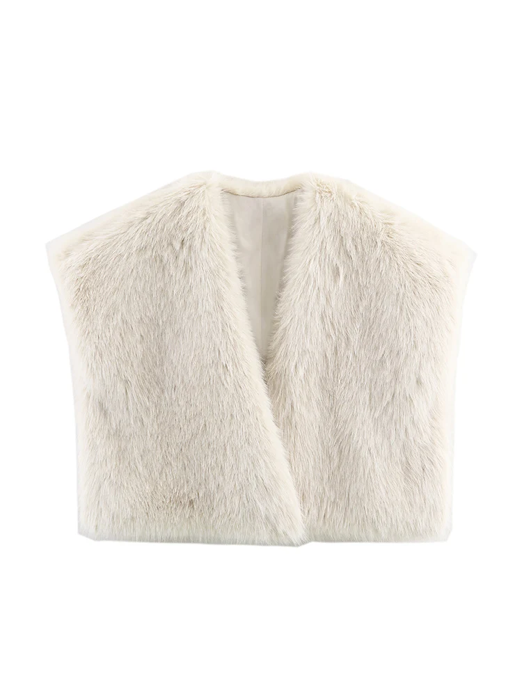 Women Winter New Faux Fur Vest Coats Elegant Warm Soft V Collar Sleeveless Outerwears Solid Fashion Female Leisure Vests