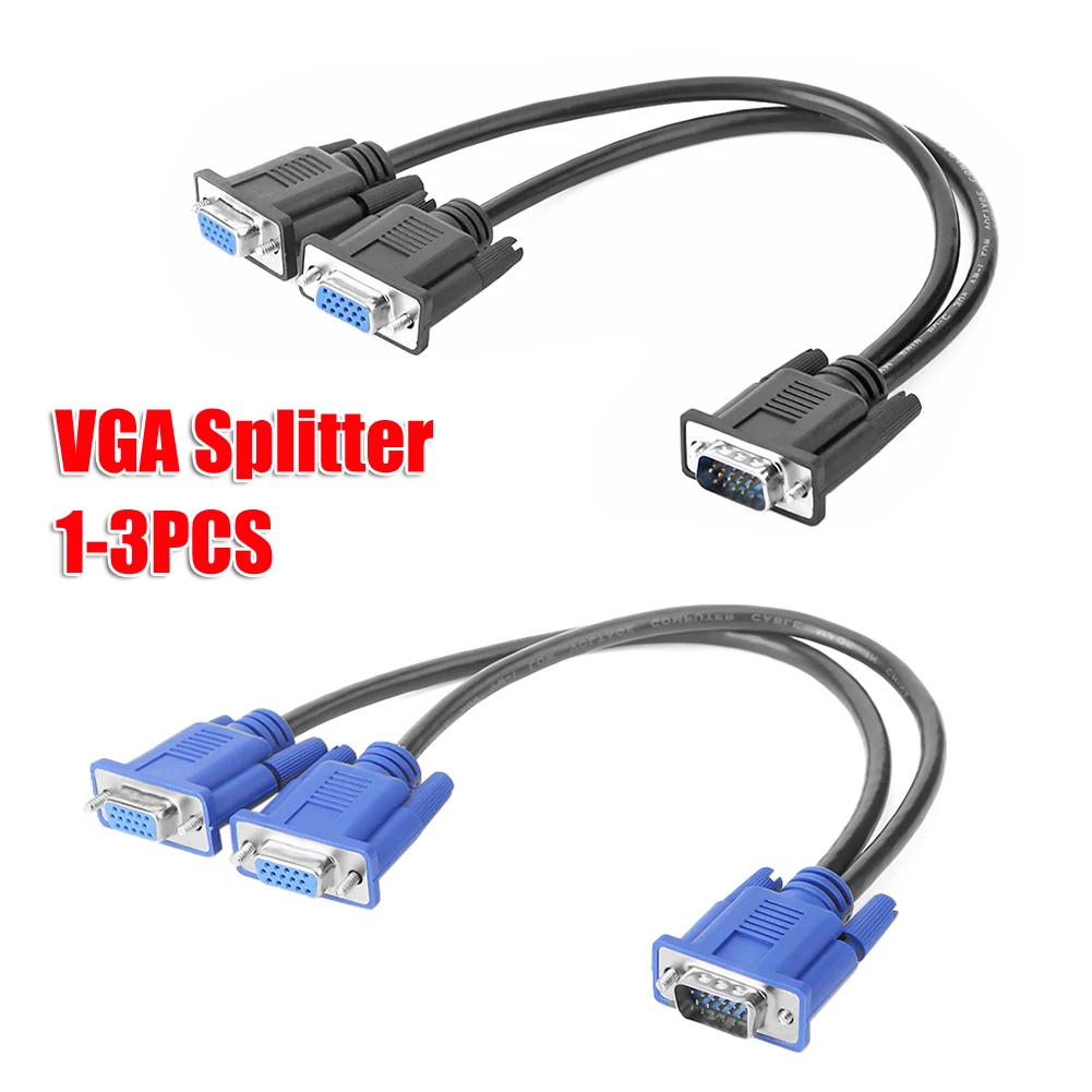 1 Male to 2 Female VGA Splitter Cable 2 Way Monitor Dual Video Graphic LCD Y Splitter Cable vga cable,vga cable adapter