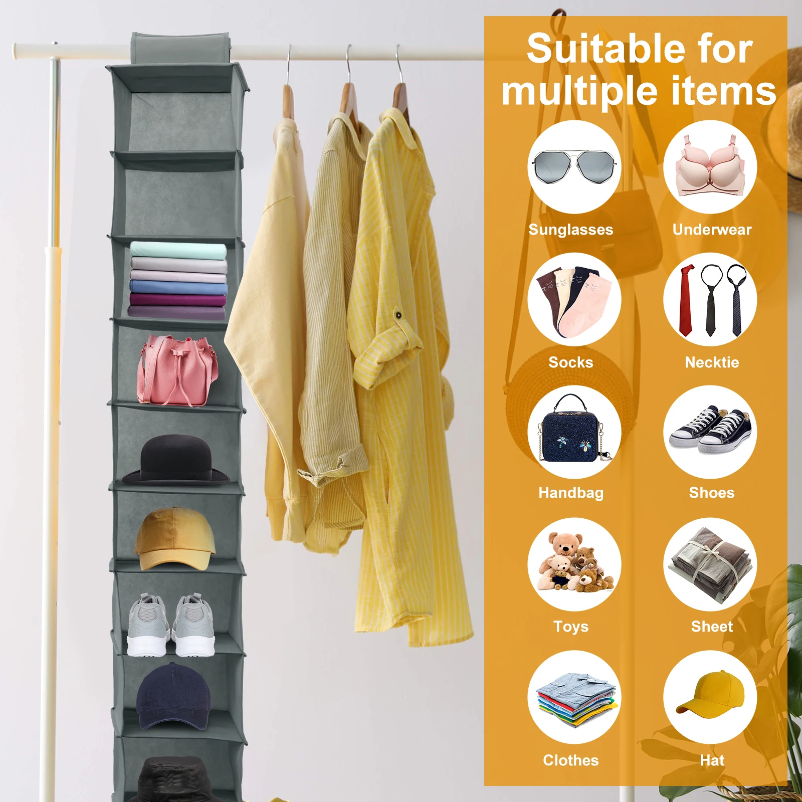10-Shelf Hanging Shoe Organizer Non-Woven Fabric Hanging Shoe Shelves Multipurpose Foldable Shoes Container Rack Space-Saving