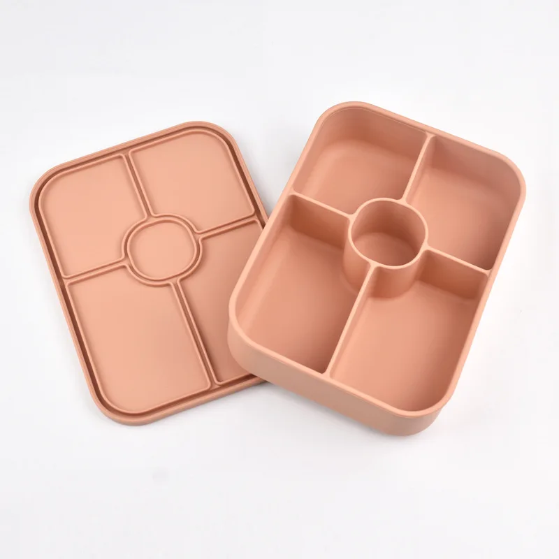 Food Grade Silicone 5-Grid Lunch Box and bento Box Can Enter Microwave&Freezer Lunch And Snack With Lid For School Work Travel