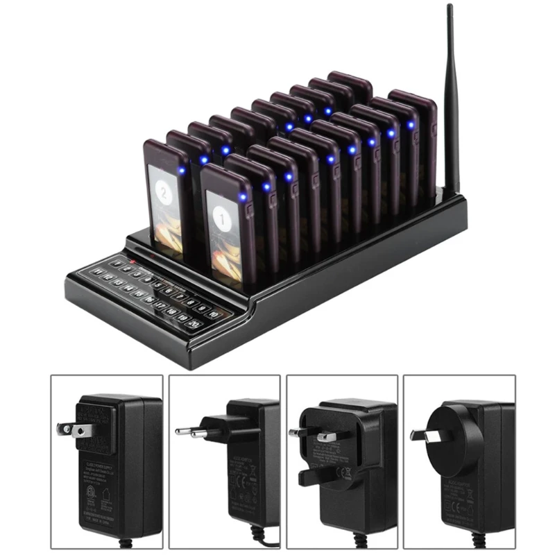 

OFBK Restaurant Calling Pager System 20 Pager Wireless Queue Call Pager System Buzzer&Vibration/Vibration/Buzzer for Tea Shop