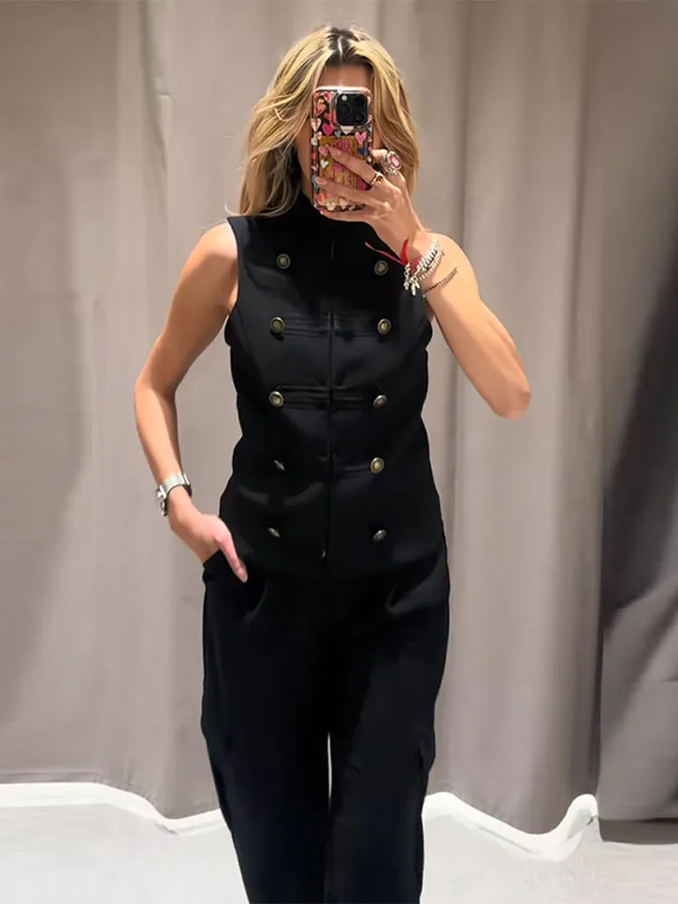 Colete Militar Estilo Napoleão Feminino Preto Sem Mangas Slim Fit Elegante para Escritório e Festas Roupa Casual Vintage para Trabalho 5