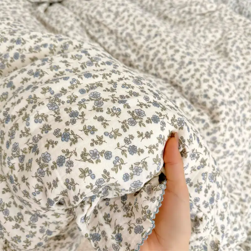 Ruffle Toddler Nursery Bedding Set Cotton Muslin Duvet Cover Set Twin Size with Pillow Covers