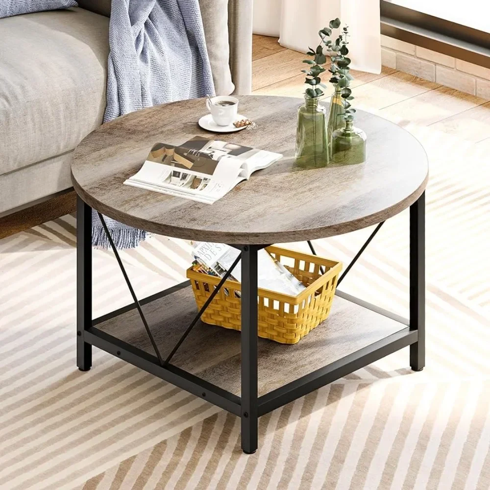 Round Coffee Table Modern Farmhouse Circle Coffee Table Center Sofa Table With Sturdy Metal Legs Home Patio Furniture Grey Wash western restaurant cast iron table legs coffee shop casual table legs metal cross table legs