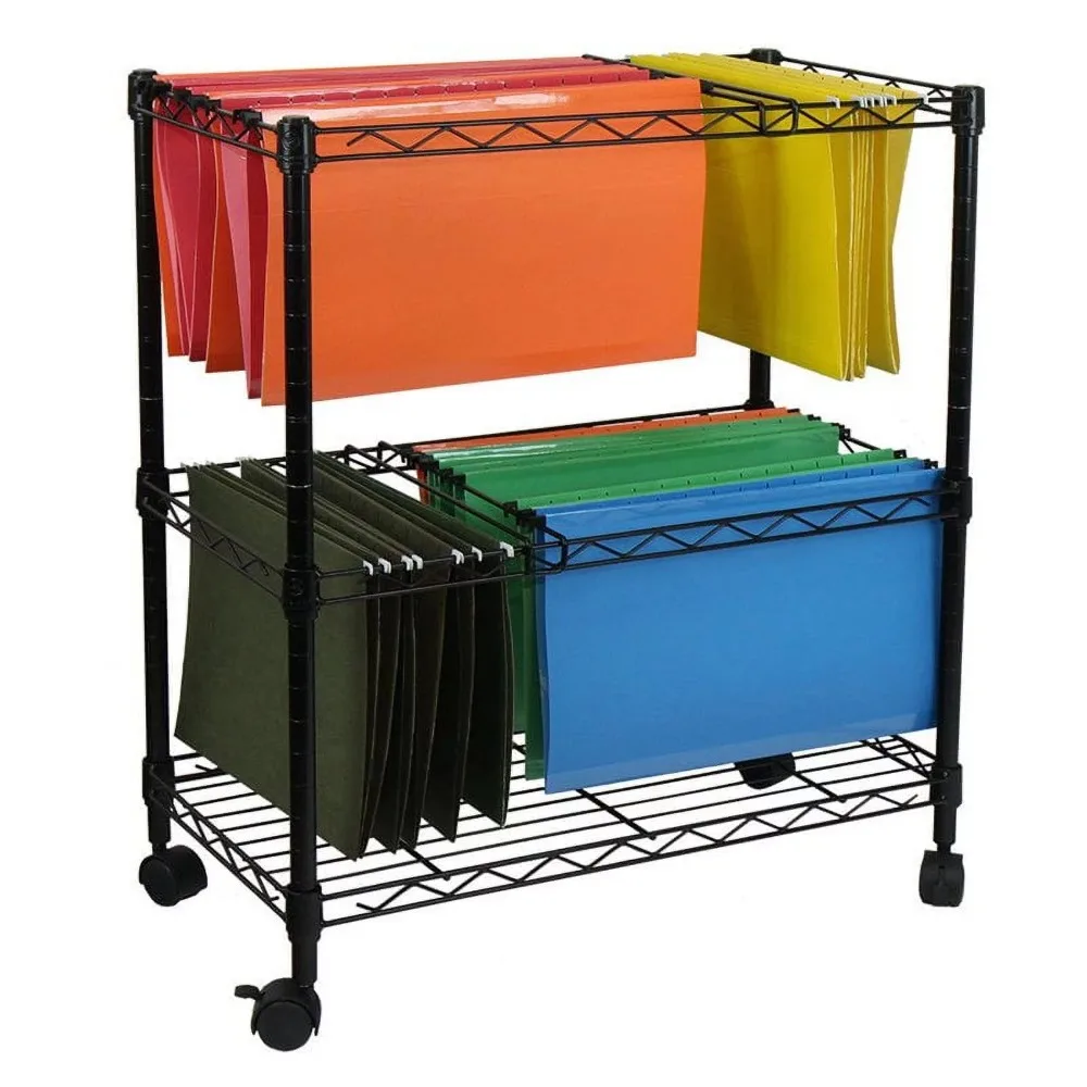 

Filing Cabinets Portable 2-Tier Metal Rolling File Cart- Black. Free Shipping Storage Cabinet Furniture Shelving Shelf Office