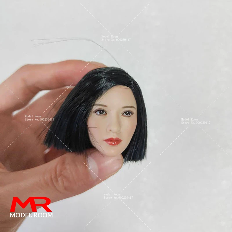 

1/6 Scale Female Black Short Hair Head Sculpt Asian Girl Head Carving Model Fit 12'' Action Figure Body