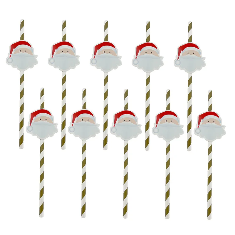 10PCS Christmas Party Straws Christmas Straw Strap Stickers Santa
