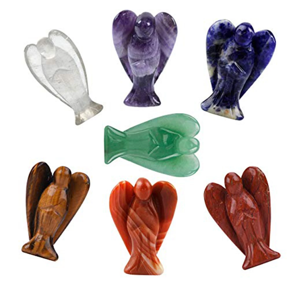Guardian Angel Statue Natural Amethyst Lapis Lazuli Hand Carved Crystal Crafts Healing Reiki Stone Figurine Home Decoration 1.5