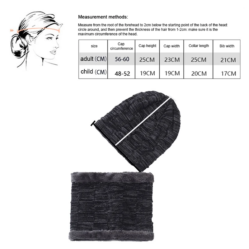 Mens Beanie Hat 2pcs Ski Cap And Scarf Winter Warm Woolly Hats Knit Ribbed Hiking Outdoor Plus Velvet Thicken Hedging Caps