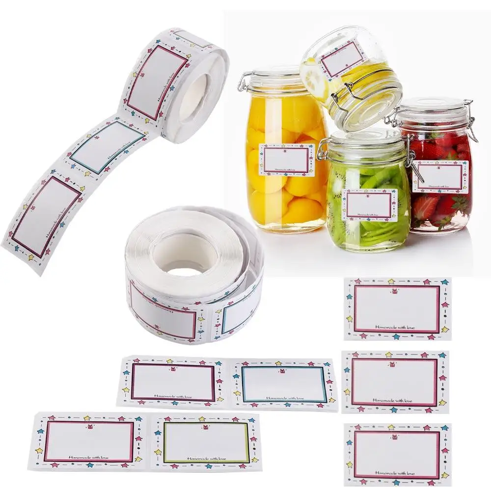 250Pcs/Roll Blank Kitchen Name Label Sticker Color Border Handwritten Adhesive Label Rectangle Seasoning Jar School