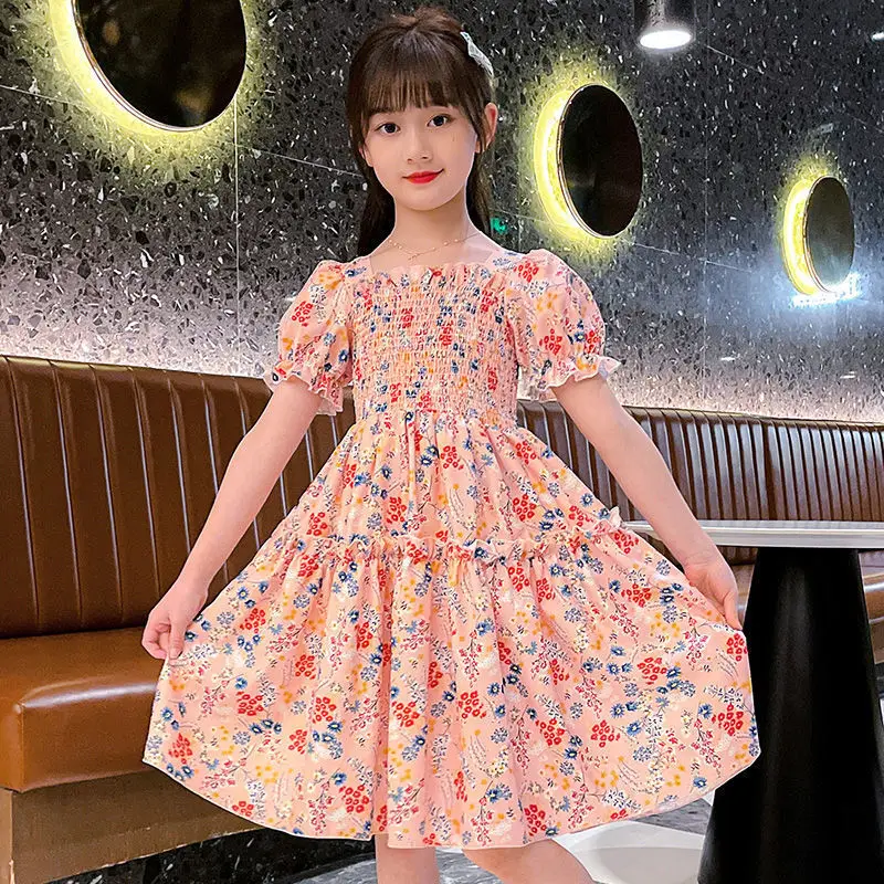 

Summer Girl Dress 2023 Casual Child Fashion Lovely Party Princess Floral Dresses 2 To 12 Years Old Pleated Elastic Kids Clothes
