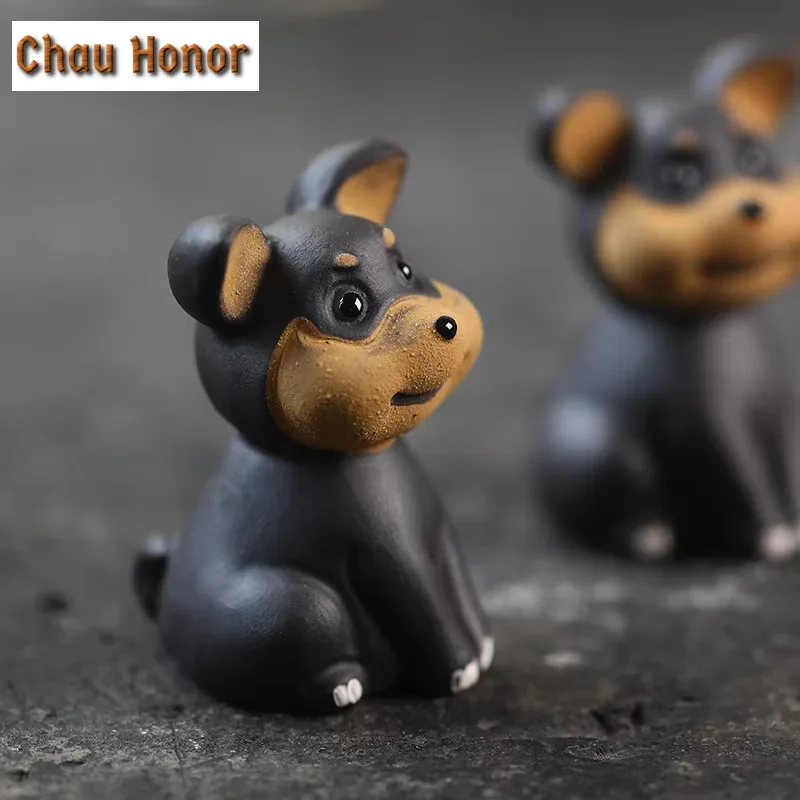 Yixing Handmade Purple Clay Teapet Lucky Zodiac Bee Dog Statue Ornaments Sculpture Tea Figurine Desktop Crafts Teaset Decoration