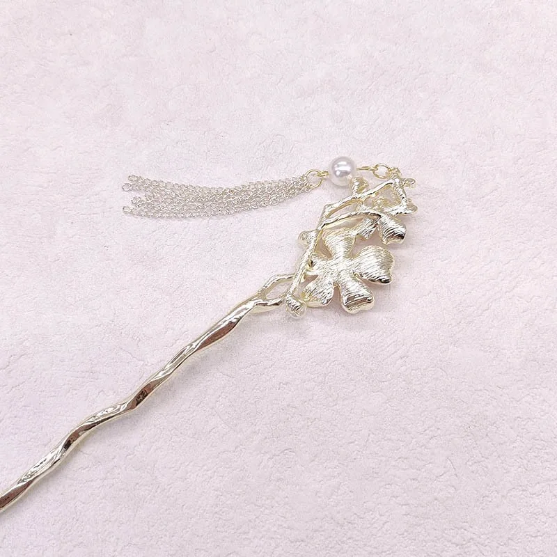 Rosa Blume Haar Sticks Gabeln Retro Chinesischen Stil Legierung Haarnadeln Seite Clips Kette Quaste Perlen Anhänger Dekor Frauen Haar Schmuck – Detail 5