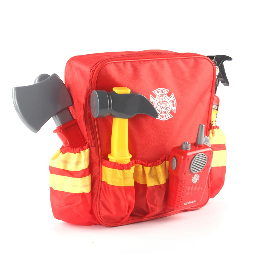Firefighter Work-box Toy Kids Pretend Play Kits Extinguisher Hammer for Boys Girls Fireman Uniform Toys backpack Kits