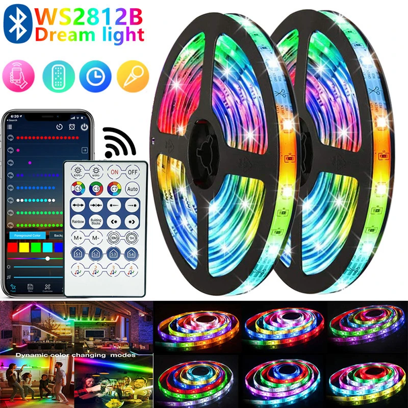 

Светодиодная лента 3/5 м RGB музыка синхронизация изменение цвета Bluetooth светодиодные лампы с дистанционным управлением через приложение, светодиодная лампа для домашнего декора