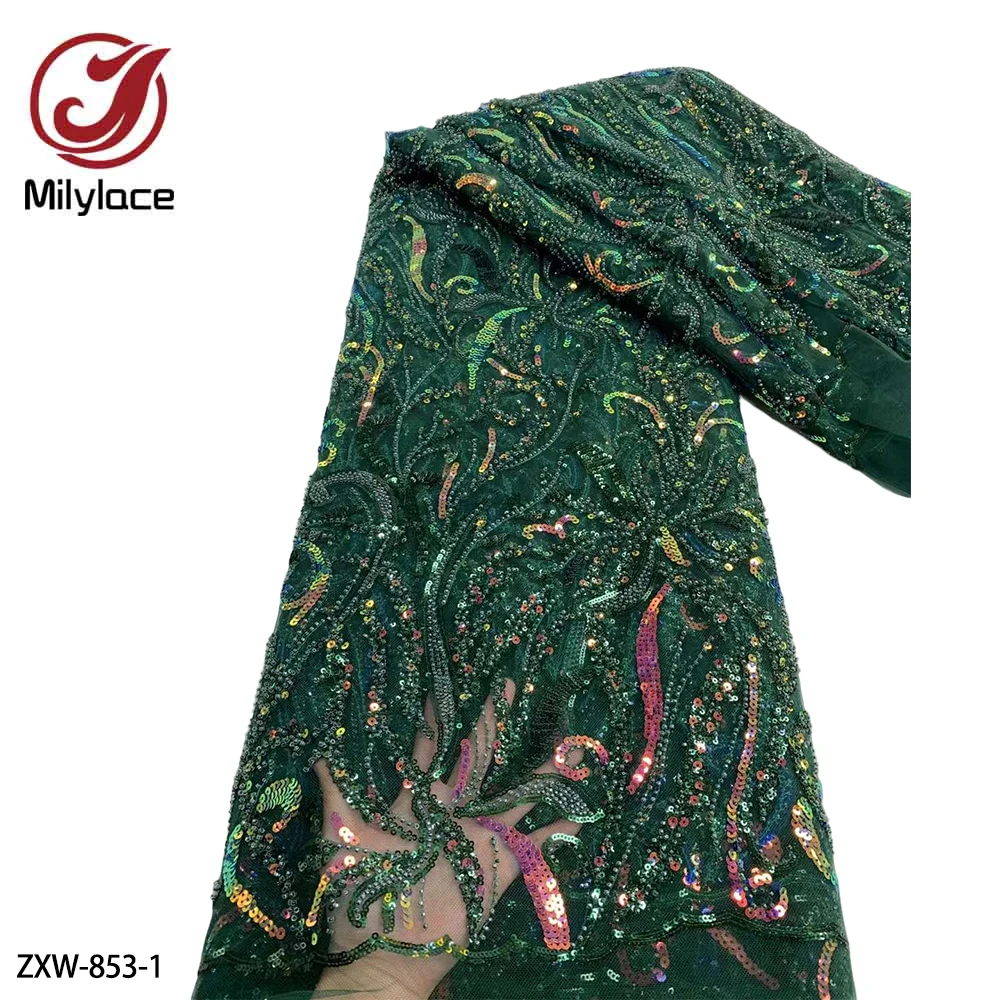 

Nigerian Handmade Beads Lace Fabric 2023 High Quality Sequins Embroidery African French Lace Fabric for Dress ZXW-853