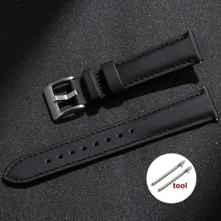 Premium Sailcloth Leather Waterproof Watch Strap - Quick Release Bracelet, Fabric Belt - 22mm (Black)
