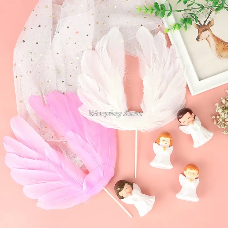 

Angel Feather Wing Flag Cake Toppers for Wedding Birthday Party Cake Top Decor Little Angel Cake Decoration Ornaments Hot