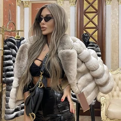 Best Selling Women's Winter Fur Coat Short Real Rex Rabbit Fur Jacket Long Chinchilla Fur Coat Warm Natural Fur Coat