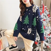 2024 Autumn/Winter New Korean Thickened Color blocked Christmas Sweater Women Hoodie Snowflake Loose Round Neck Lazy Style Tops - Image 3