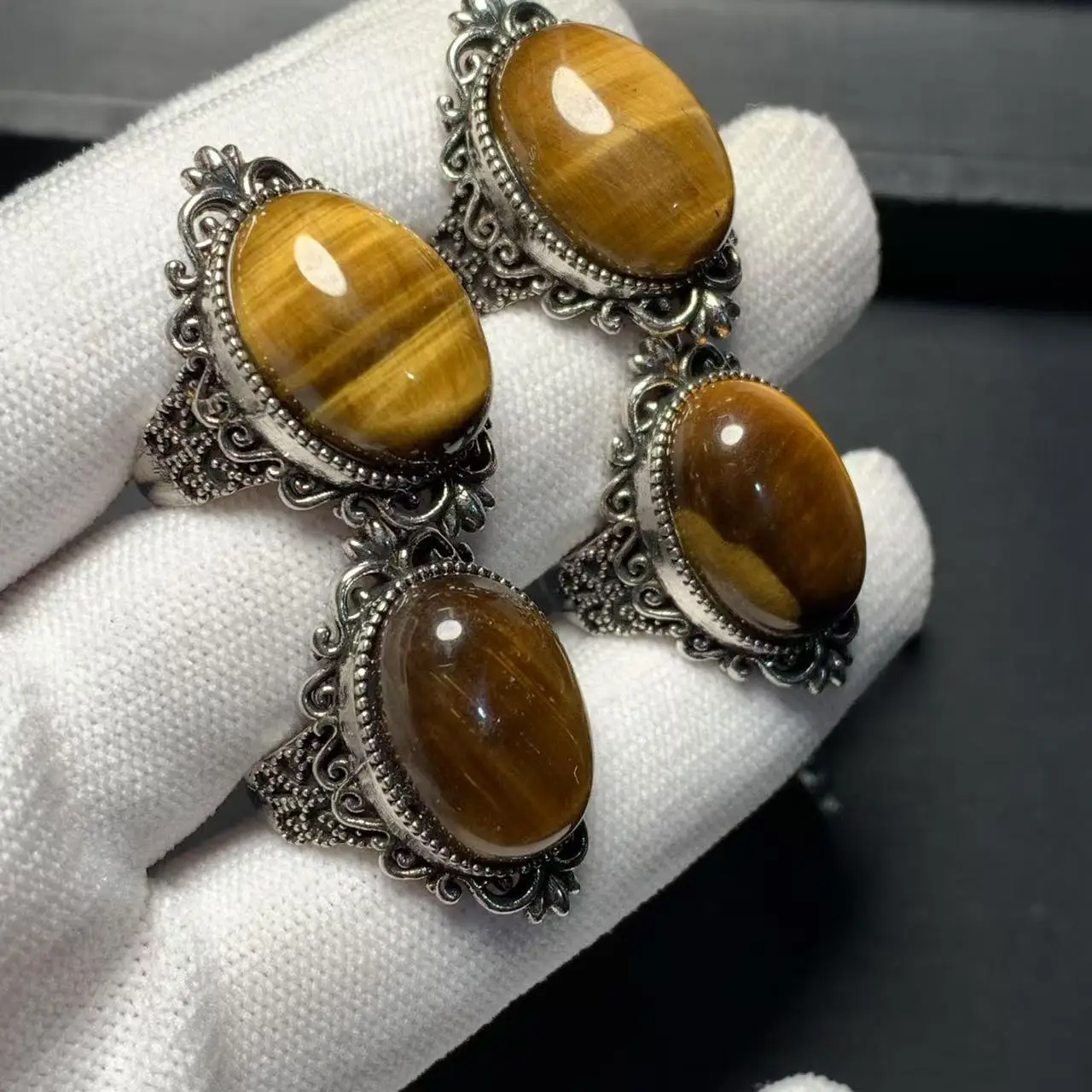 18*14MM Natural Tiger's Eye Ring Adjustable Female Ring Jewelry for Women Gift Wholesale High Quality Vintage Fine