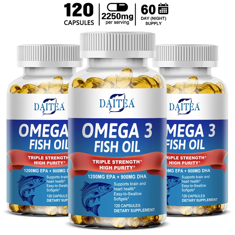 

Daitea Omega 3 Fish Oil Capsules - for Nervous System, Skin and Hair Health, Antioxidants - Easy To Swallow